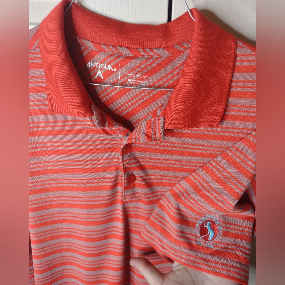 Brackenridge Park Texas 1916 Antigua Men's Red Striped Golf Course Polo Shirt L